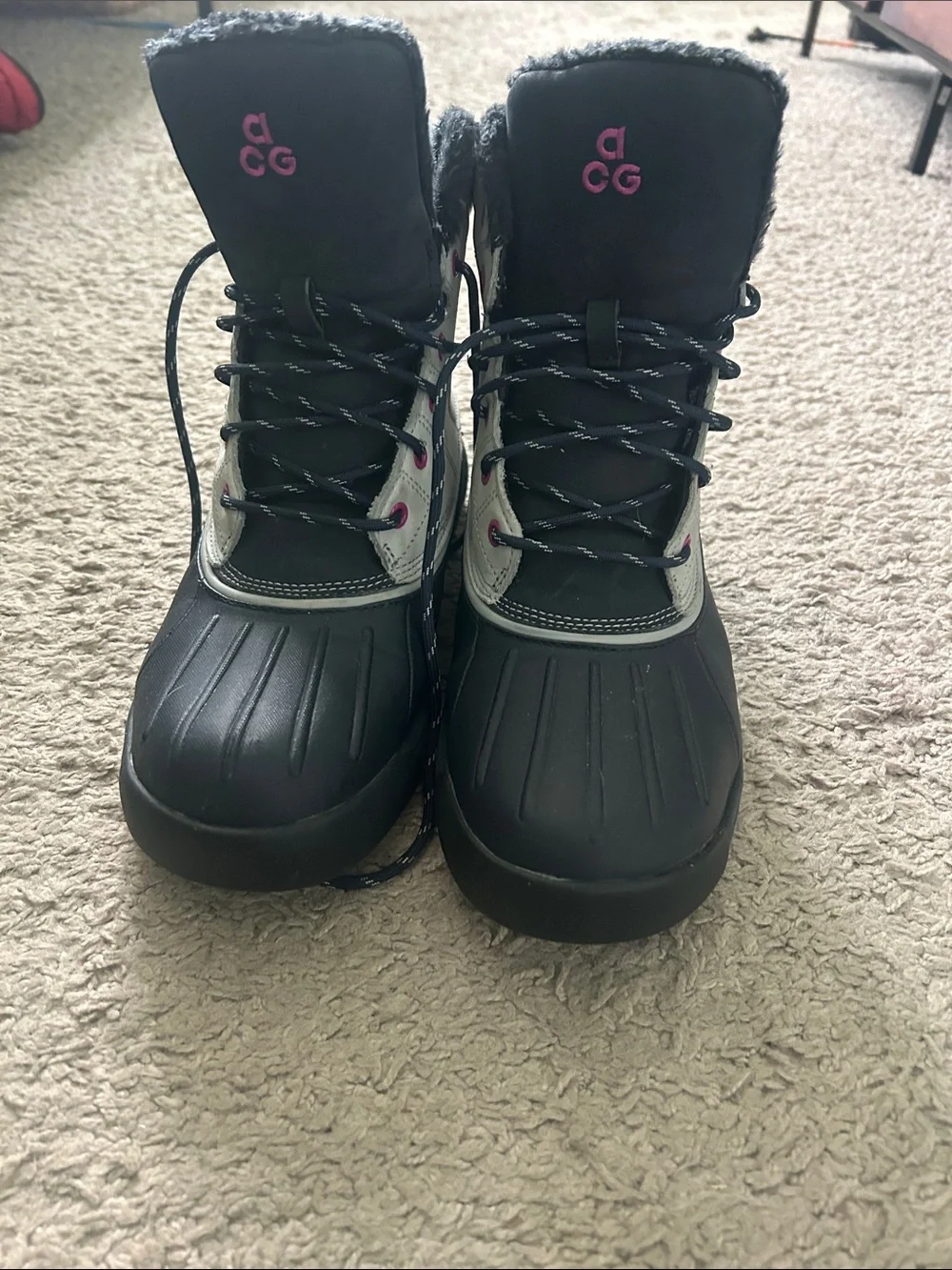 Nike ACG Black Winter Rain Boots with Pink Logo Accents